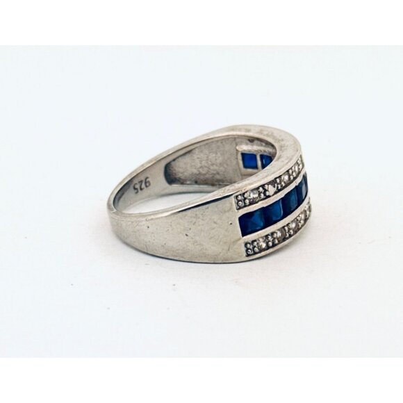 Women's Sterling Silver 925 Blue Princess Cut Cubic Zirconia Wedding Band, Sz 10 - Picture 3 of 11